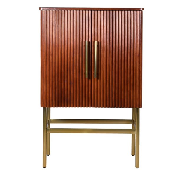 Luksusowy barek na alkohole Jaipur z brązowej skóry i mosiężną podstawą