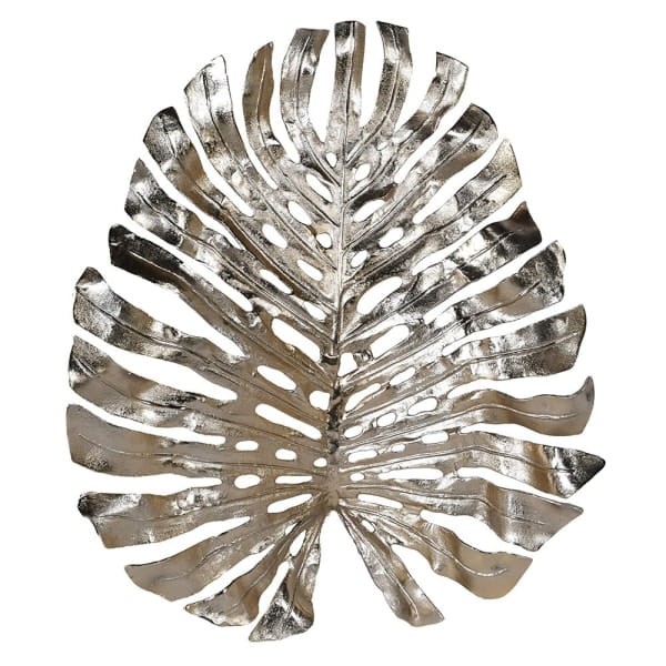 Złota dekoracja ścienna Monstera z aluminium 82 × 67 cm