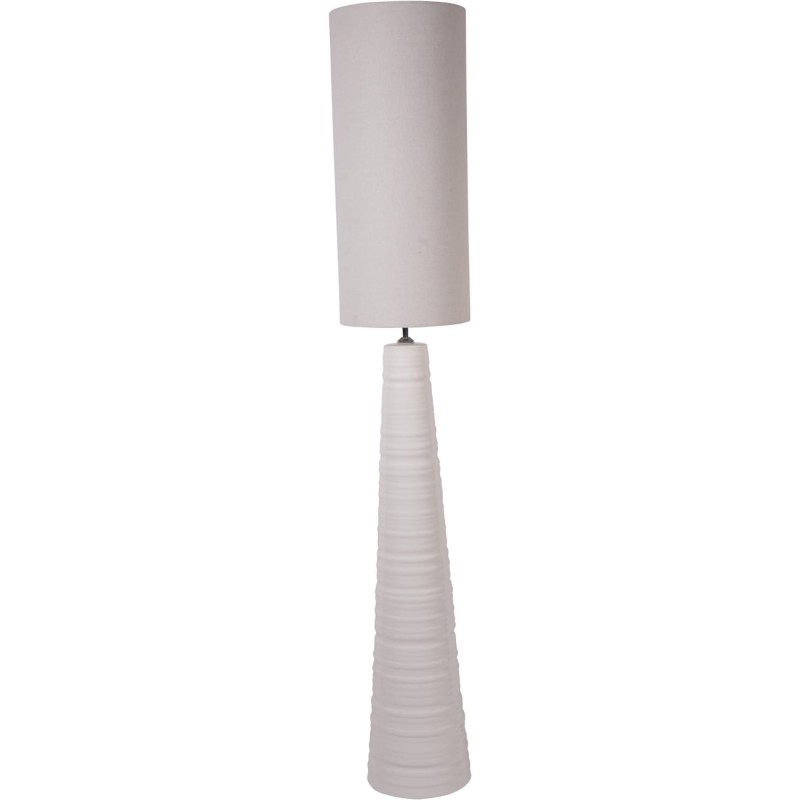 Biała lampa Stojąca Bremner White 180 cm ceramiczna podstawa lniany abażur