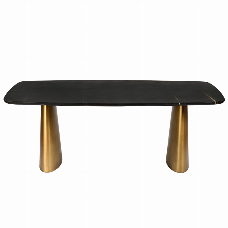 Marmurowy stół do jadalni 200x90 cm czarny marmur nogi w kolorze mosiądzu