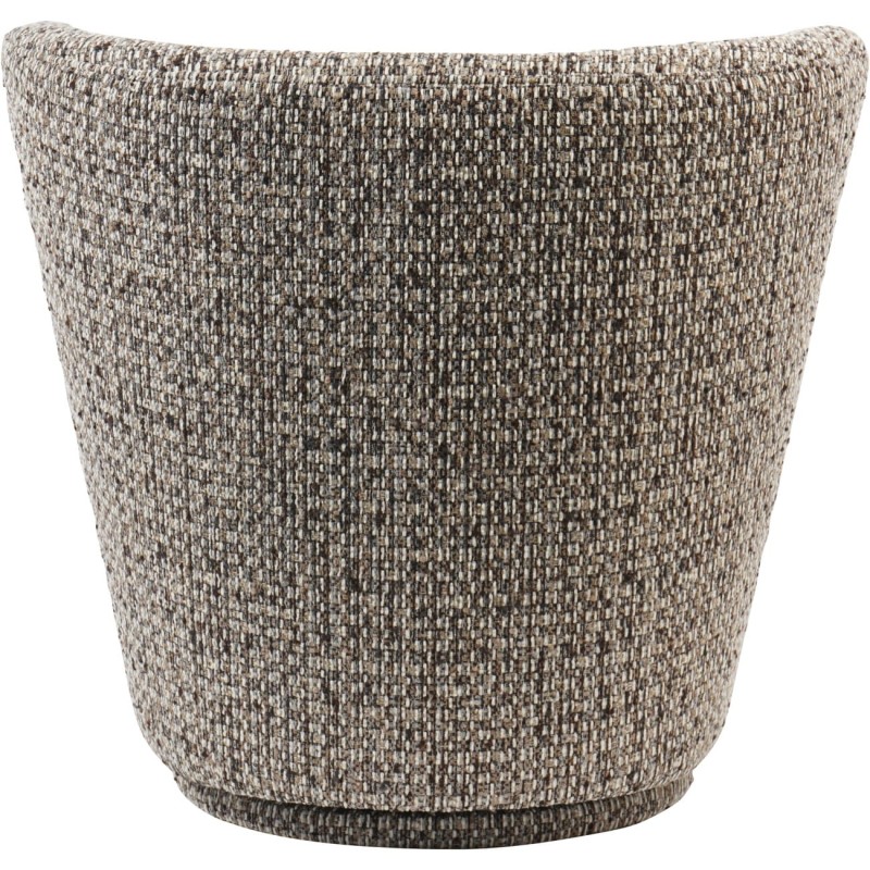 Kompaktowy fotel do sypialni lub salonu z niskim oparciem i subtelną, obrotową podstawą