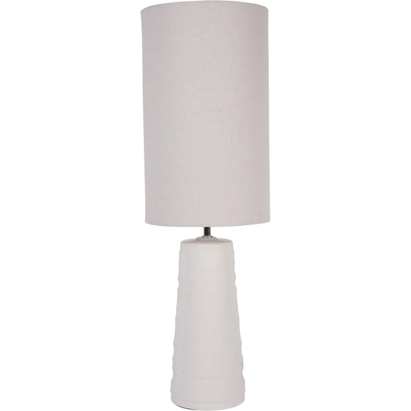 Ceramiczna lampa stołowa z jasnym lnianym abażurem