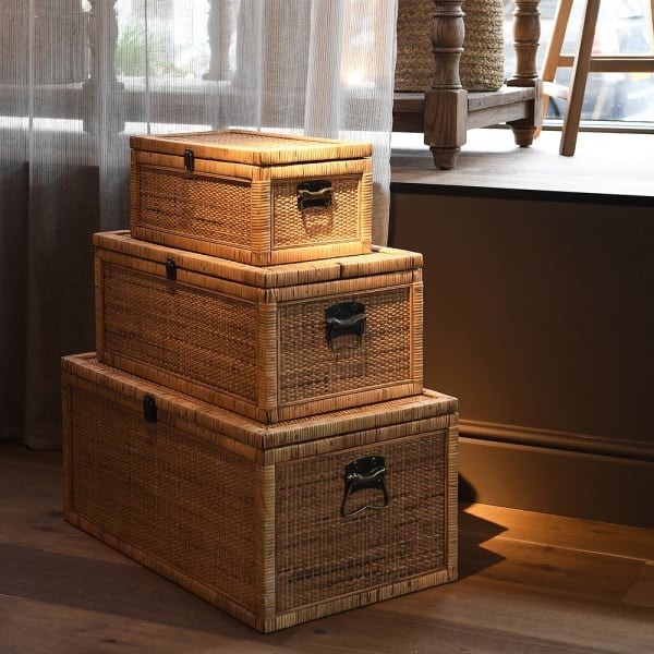 Komplet trzech skrzyń Toba rattan kufry skrzynie rattanowe