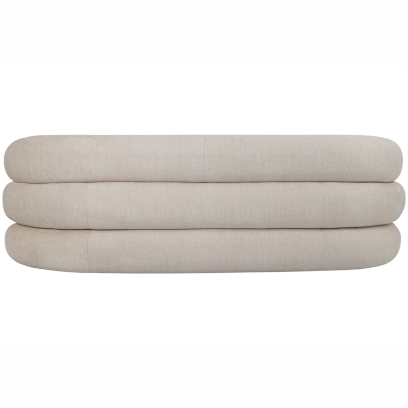 Kremowa sofa 200 cm o zaokrąglonych kształtach do salonu
