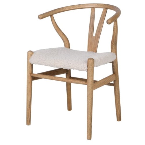 Krzesło do jadalni Linton Sheep 79 cm wishbone szare drewno jesion siedzisko z wełny owczej