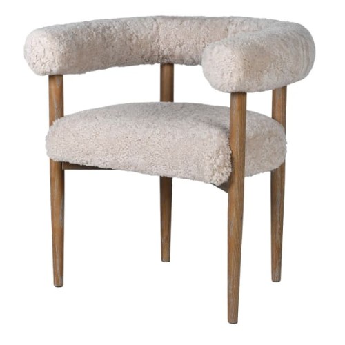 Krzesło fotelowe Pimlico Fur 72 cm – kremowa tkanina i drewno jesionowe
