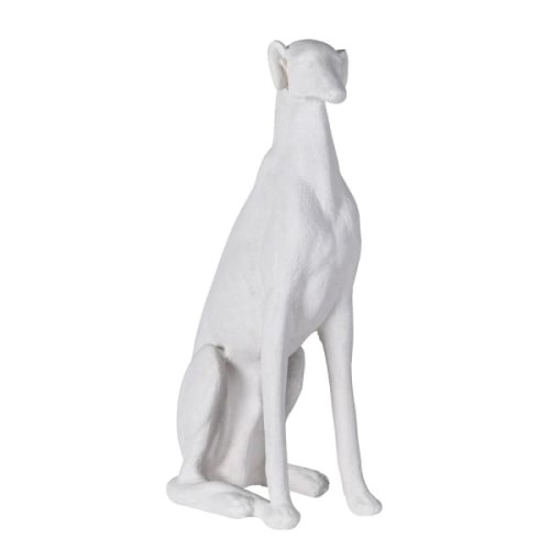 Biała rzeźba Greyhound 77 cm pies siedzący polyresin statua pies chart 