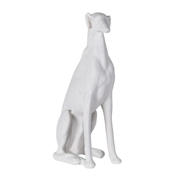 Biała rzeźba charta Greyhound 77 cm – siedzący pies