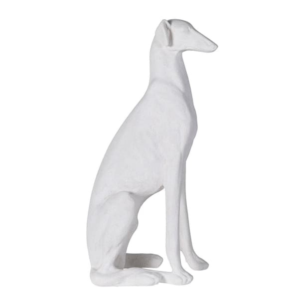 Biała rzeźba Greyhound 77 cm pies siedzący polyresin statua pies chart  - rzeźba efekt kamienia