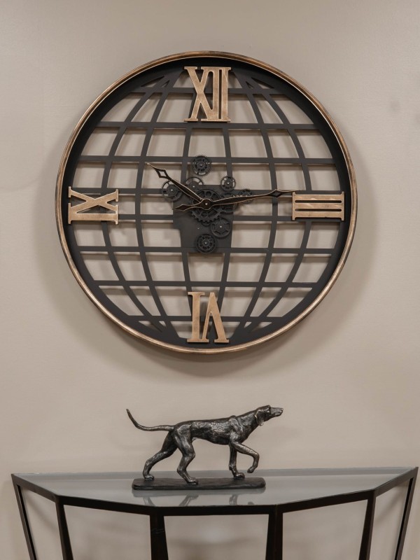 Zegar szkieletowy Globe 100 cm w czerni i złocie