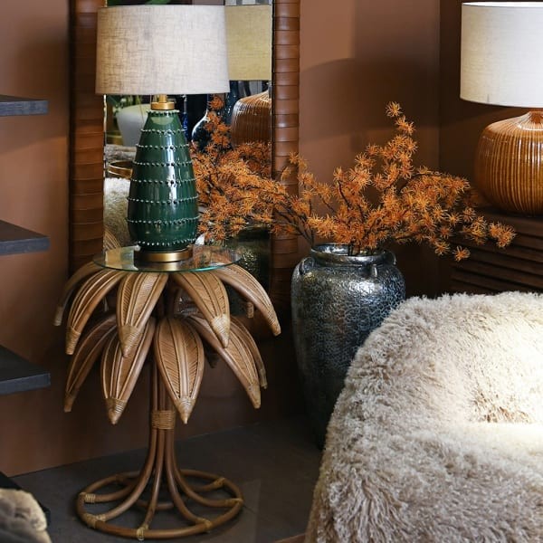 Stolik boczny motyw palmy naturalny 77 cm