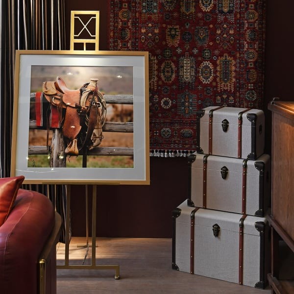 Komplet trzech skrzyń walizek Maldon beż brąz żelazo kufry do przechowywania