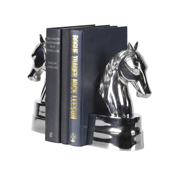 Aluminiowe podpórki do książek Horse Silver z motywem głowy konia