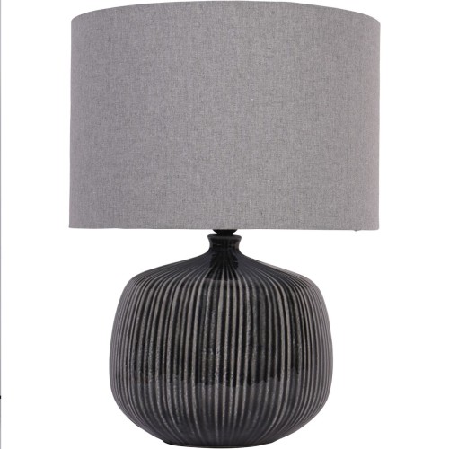Szara lampa stołowa Grey Burst 50 cm – ceramiczna podstawa i szary abażur