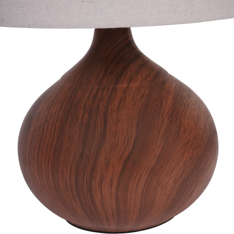 Brązowa lampa stołowa z jasnym lnianym abażurem