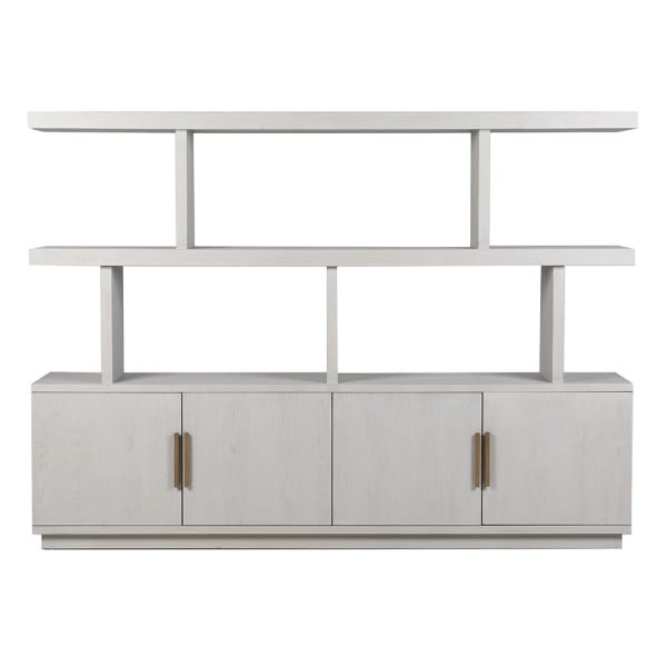 Regał na książki - biblioteczka Primrose 220 cm jasny dąb detale w kolorze miedzi regał z szafkami