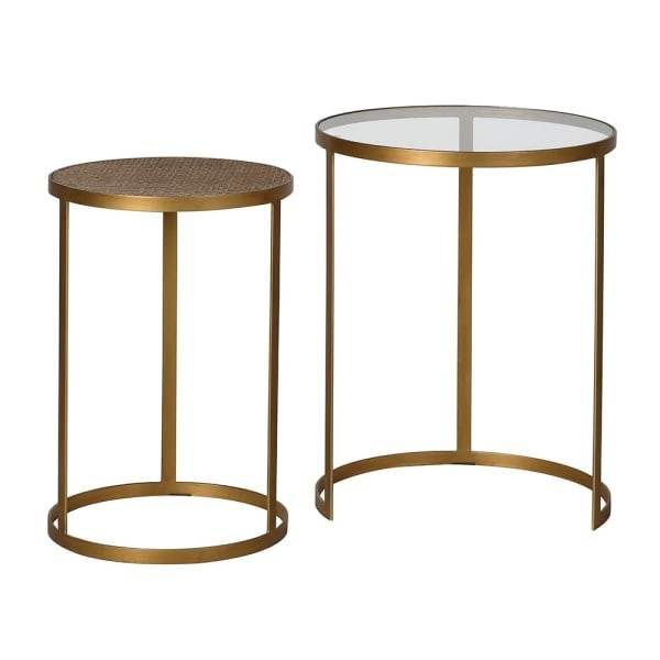 Komplet dwóch stolików pomocniczych Rattan Gold 50 i 40 cm