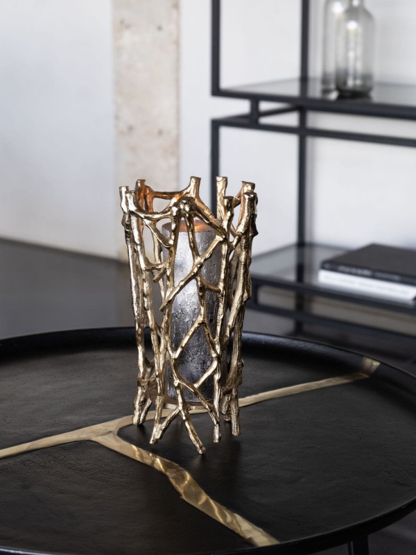 Złoty świecznik Sloane Gold 28,5 cm złoty metalowy świecznik rzeźbiony