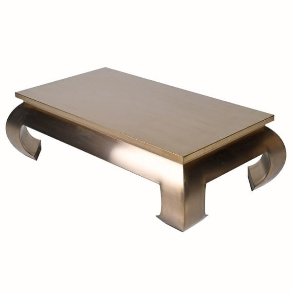 Złoty stolik kawowy Belgrave Gold 140x80 cm stal nierdzewna ława do salonu