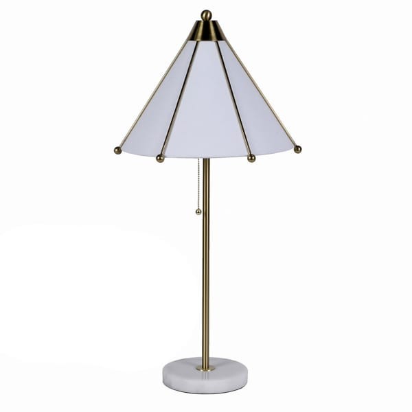 Lampa stołowa Luxury Gold 73 cm marmurowa podstawa złote detale lniany abażur