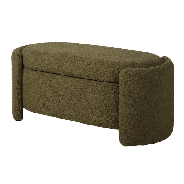 Skrzynia ławka Luxury Olive 112 cm tkanina boucle bukla zieleń oliwkowa