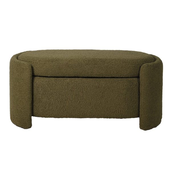 Zielona skrzynia ławka Luxury Olive 112 cm tkanina boucle bukla zieleń oliwkowa