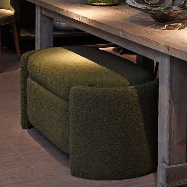 Skrzynia ławka Luxury Olive 112 cm tkanina boucle bukla zieleń oliwkowa