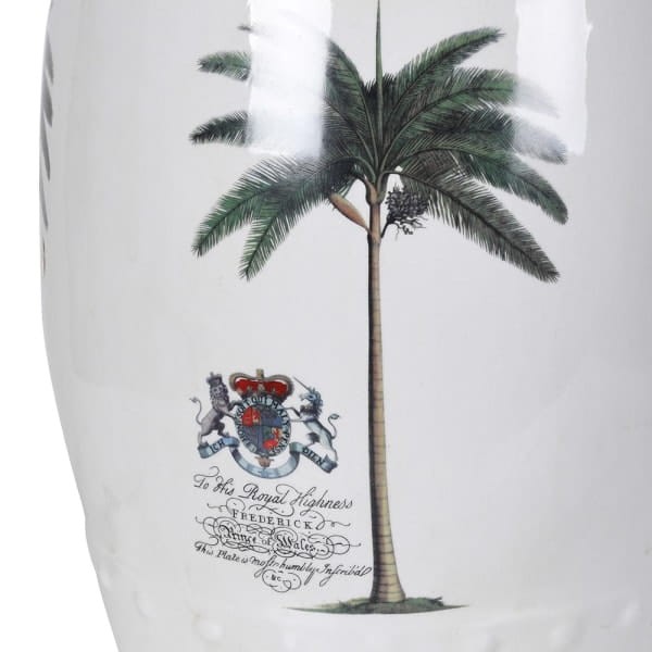 Stołek ceramiczny Palm 45 cm siedzisko biel zieleń motyw palmy