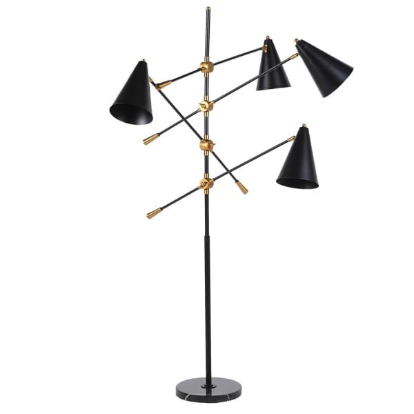 Lampa Podłogowa Black Mayfair IV 174 cm metalowa czarna mosiężne detale cztery klosze