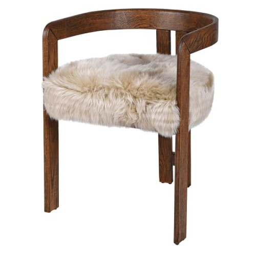 Krzesło do jadalni Lyall Sheepskin dąb skóra owcza - krzesło z podłokietnikami