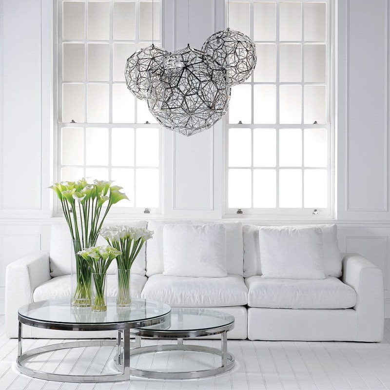 Dwa szklane stoliki kawowe Linton 100 cm szklany blat rama stal nierdzewna