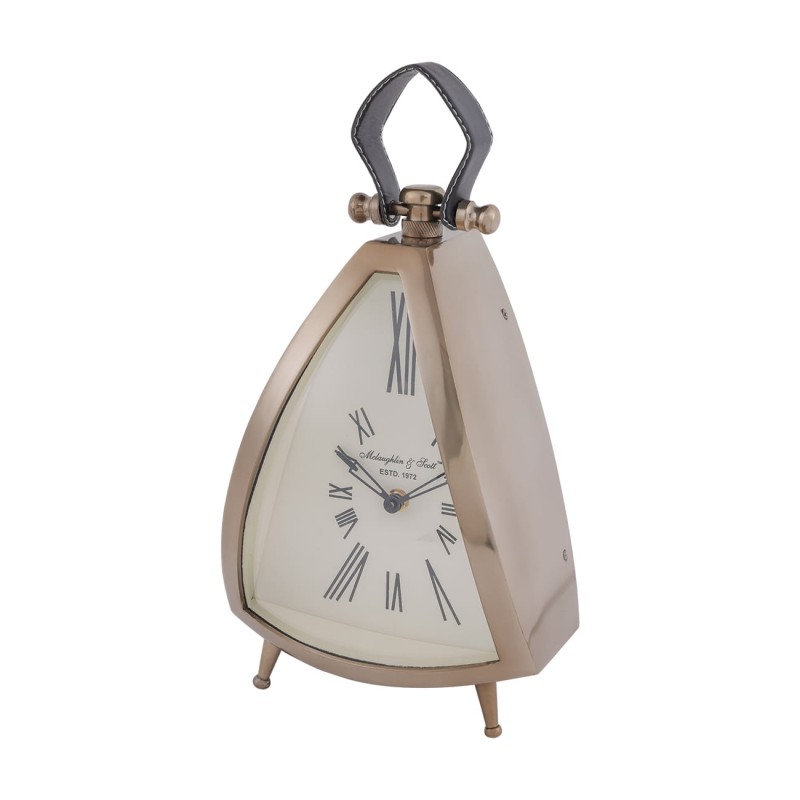 Zegar na biurko Eaton Brass 36 cm złoty zegar stojący mosiądz skóra