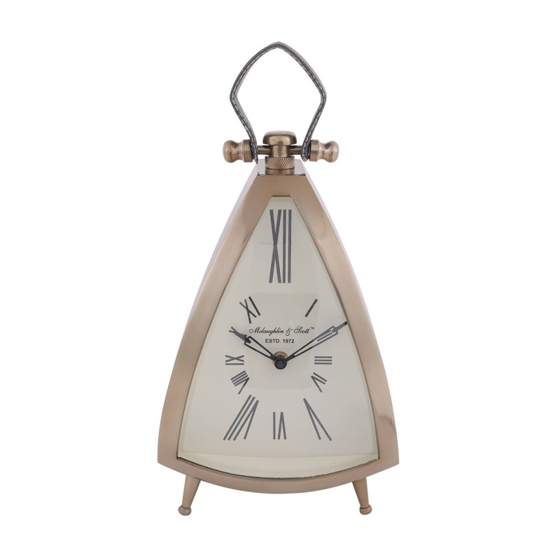 Zegar na biurko Eaton Brass 36 cm złoty zegar stojący mosiądz skóra