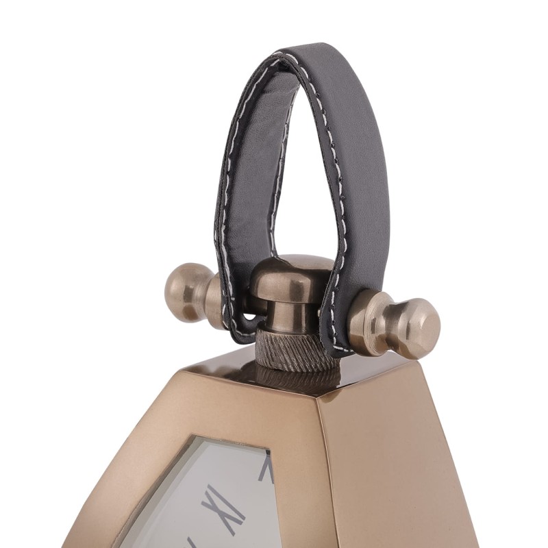 Zegar na biurko Eaton Brass S 18 cm złoty zegar stojący mosiądz skóra