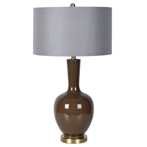 Lampa stołowa Elegance Brown 82 cm brązowa ceramiczna lampa na komodę z szarym abażurem 