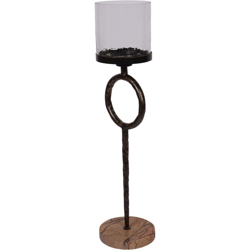Brązowy lampion metalowy z cylindrycznym kloszem