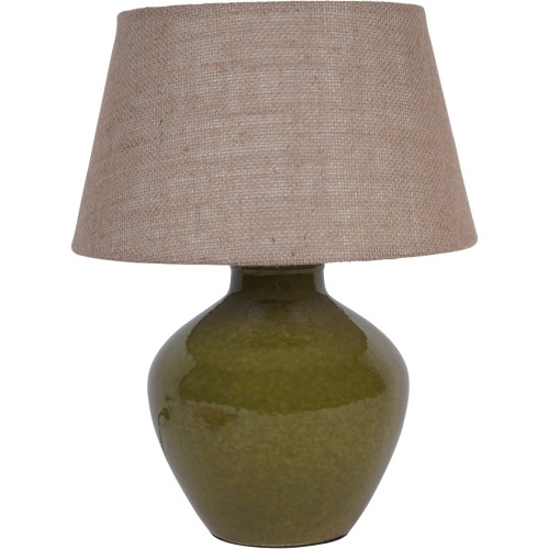 Mała lampa stołowa ceramiczna Finsbury Green S 38 cm beżowy abażur 