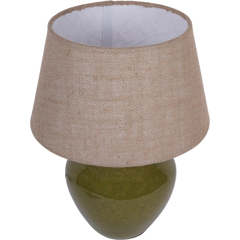Zielona ceramiczna lampa z beżowym abażurem
