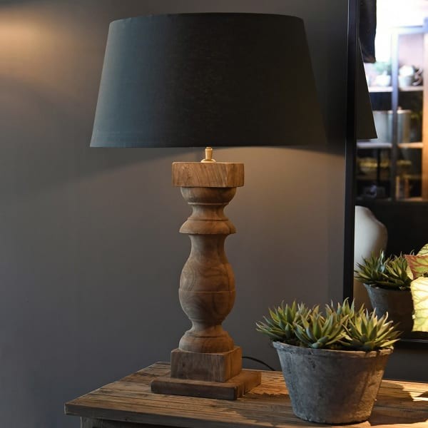 Lampa stołowa Wooden Sloane 79 cm drewno mango czarny abażur