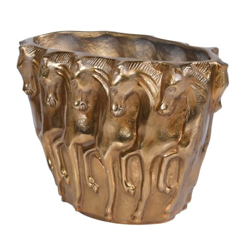 Waza Horse Aluminium 44 cm antyczny mosiądz wazon konie rzeźbione