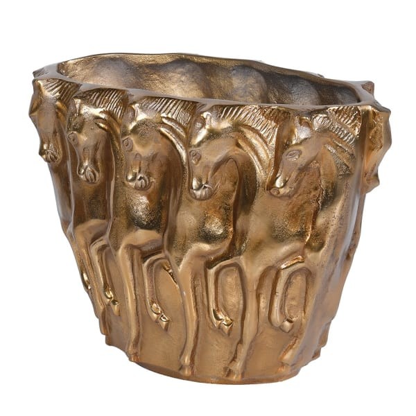 Waza Horse Aluminium 44 cm antyczny mosiądz wazon konie rzeźbione