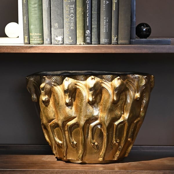 Waza Horse Aluminium 44 cm antyczny mosiądz wazon konie rzeźbione