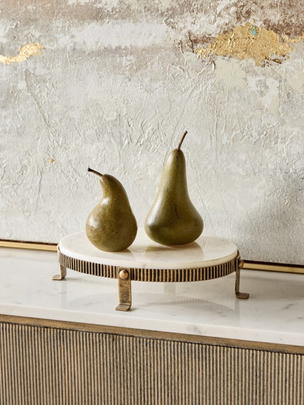 Patera Primrose 32 cm antyczne złoto biały marmur patera na nóżkach