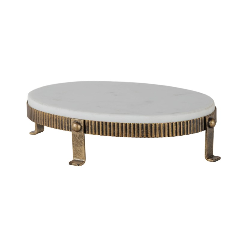 Patera Primrose 32 cm antyczne złoto biały marmur patera na nóżkach