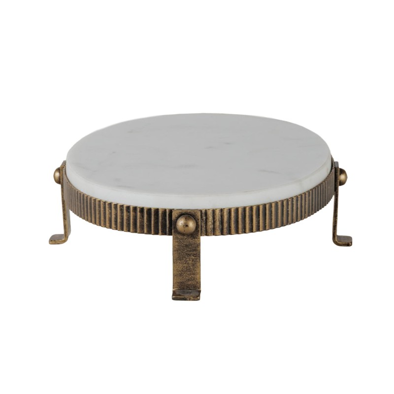 Patera Primrose 32 cm antyczne złoto biały marmur patera na nóżkach