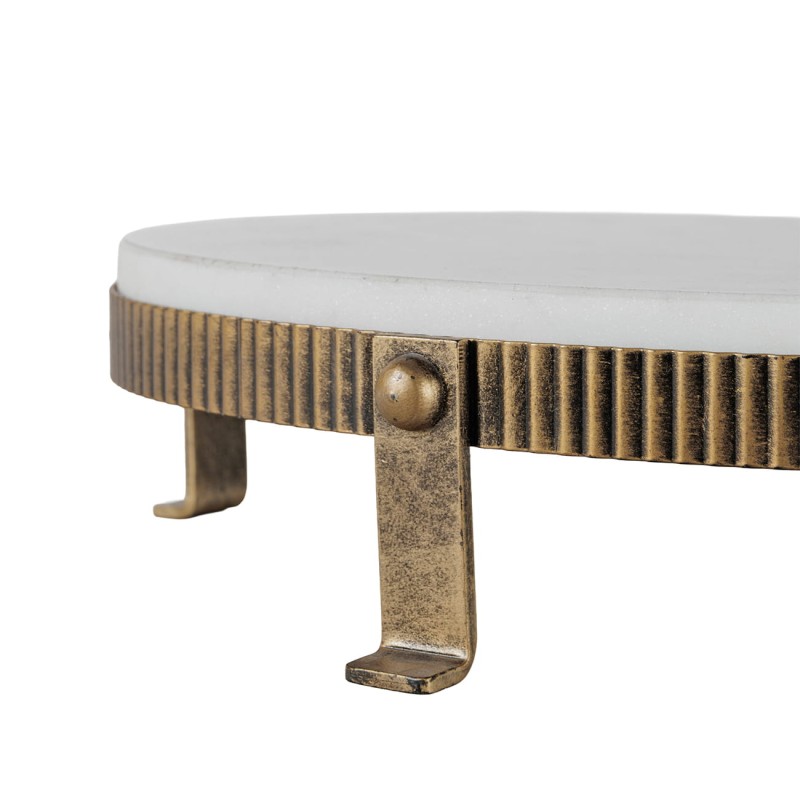 Patera Primrose 32 cm antyczne złoto biały marmur patera na nóżkach