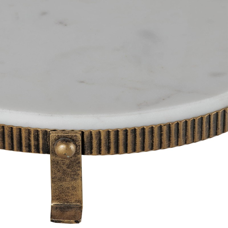 Patera Primrose 32 cm antyczne złoto biały marmur patera na nóżkach