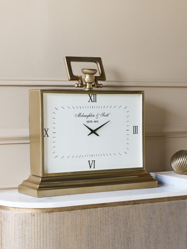 Zegar Brompton Brass - złoty zegar stojący biała tarcza 55x52 cm