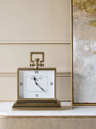 Zegar Brompton Brass S - złoty zegar stojący biała tarcza 46x43 cm