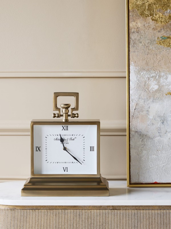 Duży zegar stojący Brompton Brass S - złoty zegar stojący biała tarcza 46x43 cm